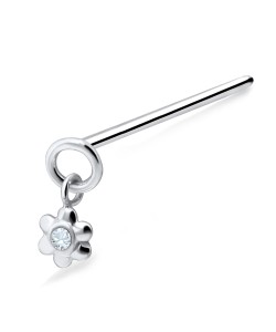 Stone Encrusted Flower Silver Straight Nose Stud NSKA-552